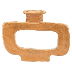 Unique Hollow Rectangular Shape, Light Brown Ceramic Vase by Willem Van Hooff