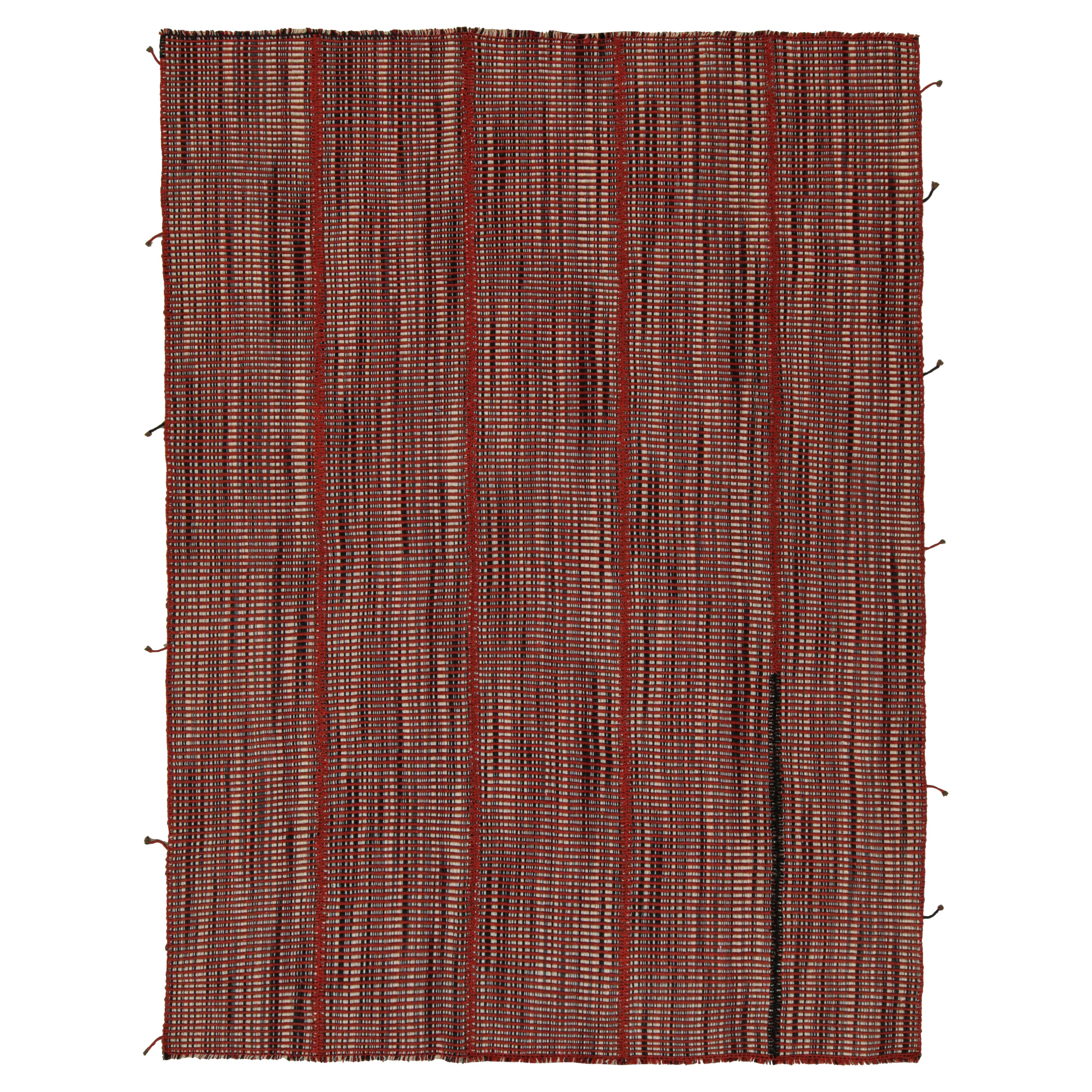 Rug & Kilim’s Contemporary Kilim Rug in Beige and Red Stripes For Sale