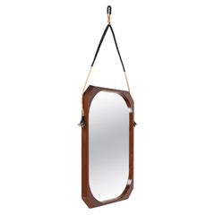 Midcentury Rope and Leather Teak Framed Italian Wall Mirror, 1960s