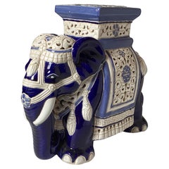 Italian Tin Glazed Ceramic Elephant Garden Seat