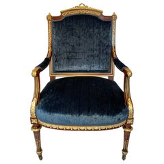 Antique French Gold Bronze & Mahogany Armchair with Delicate Trim, circa 1875