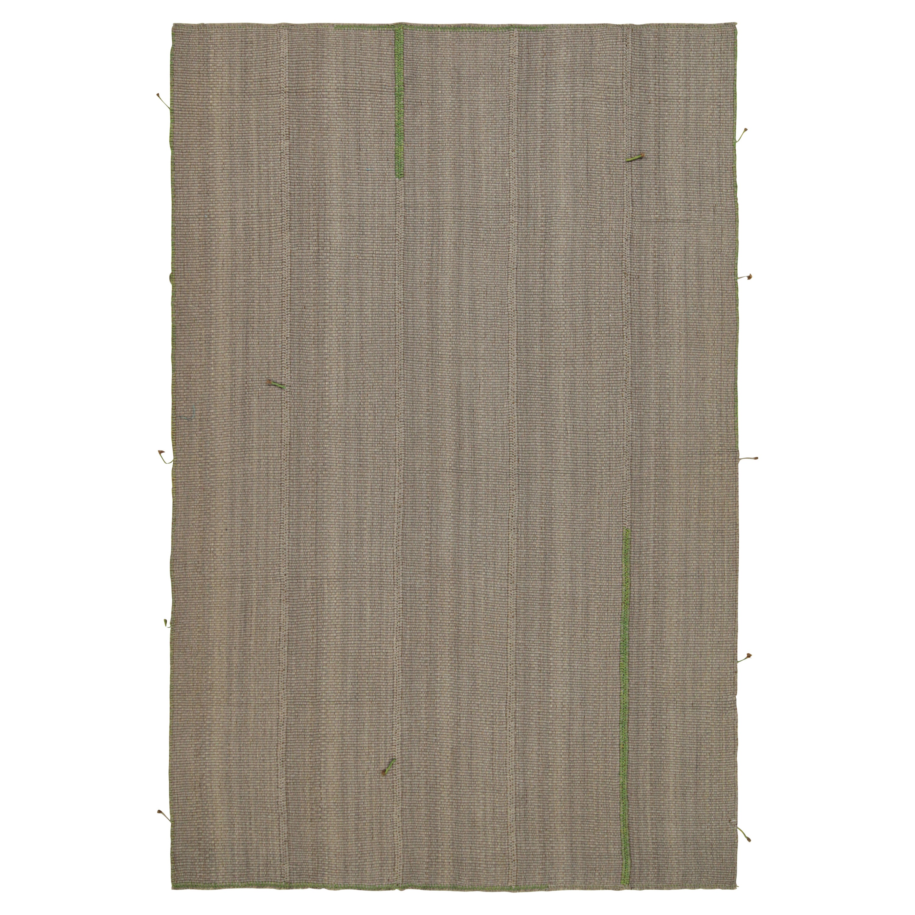 Rug & Kilim’s Contemporary Kilim Rug in Gray with Green and Brown Accents For Sale