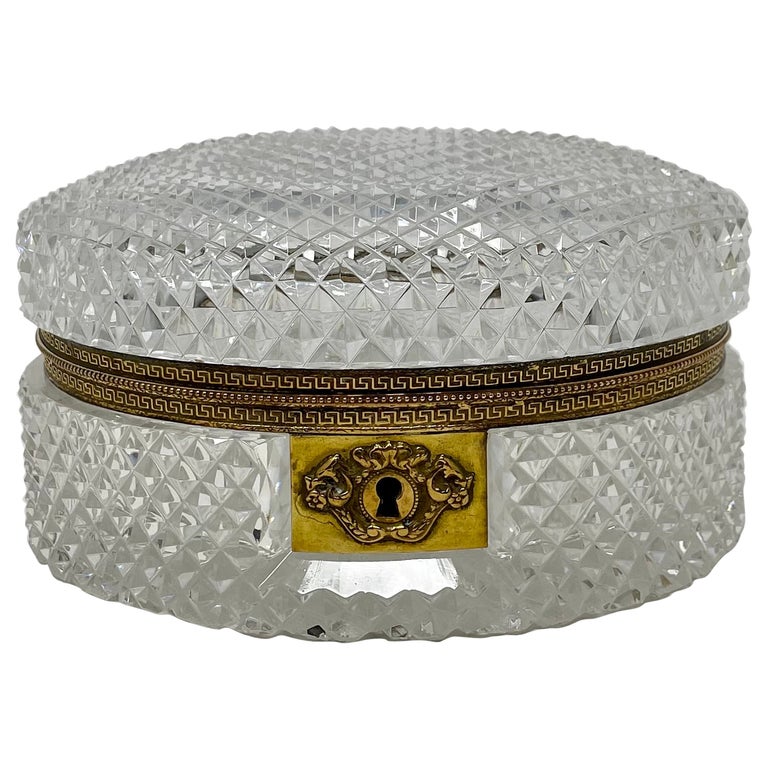 Antique French Parisian Cut Crystal and Ormolu Mounted Jewel Box, Circa