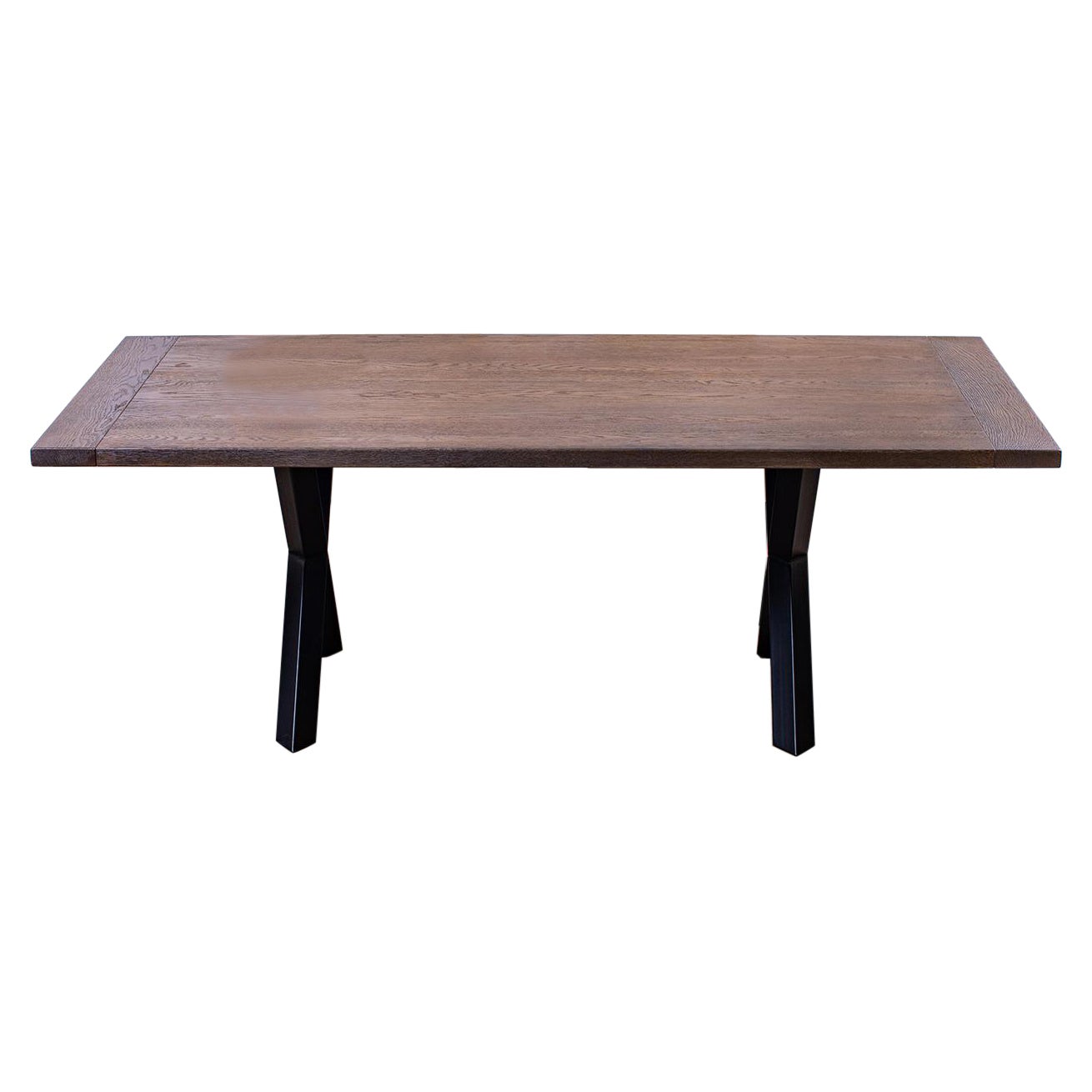100% Hand Crafted Solid Teak Dining Table with Metal Legs For Sale