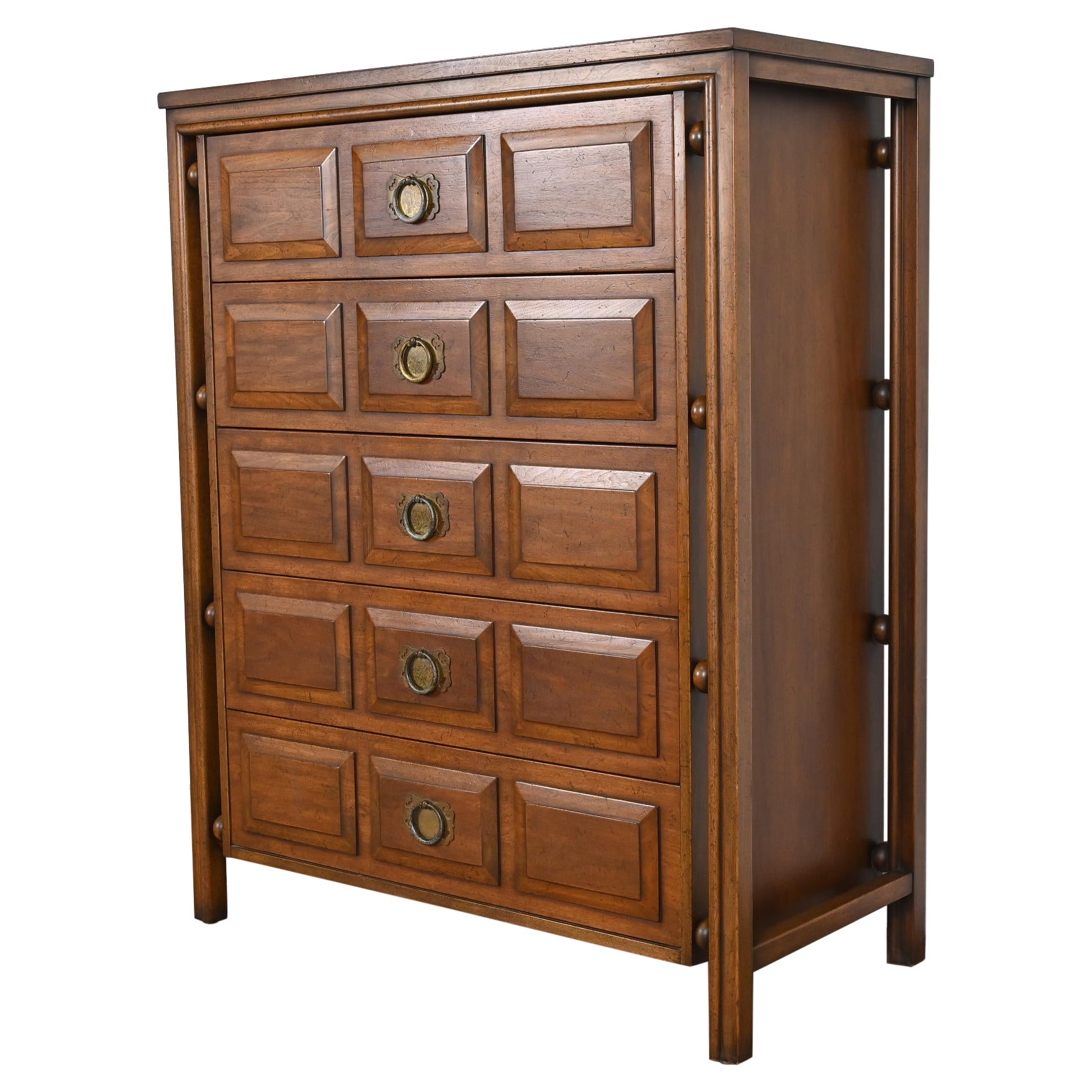 Widdicomb Midcentury Hollywood Regency Walnut Highboy Dresser, circa 1960s