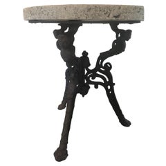 Antique 19th Century Italian Forged Iron/ Rugged Gueridon Stone Top Side Table Garden 