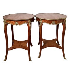 Pair of Mid-20th Century Inlaid Louis XV Style Gueridon Lamp Tables