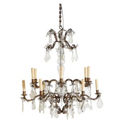 Antique Northern Italian Rococo Style Gilded Metal & Glass 12-Light Chandelier 19th Cent