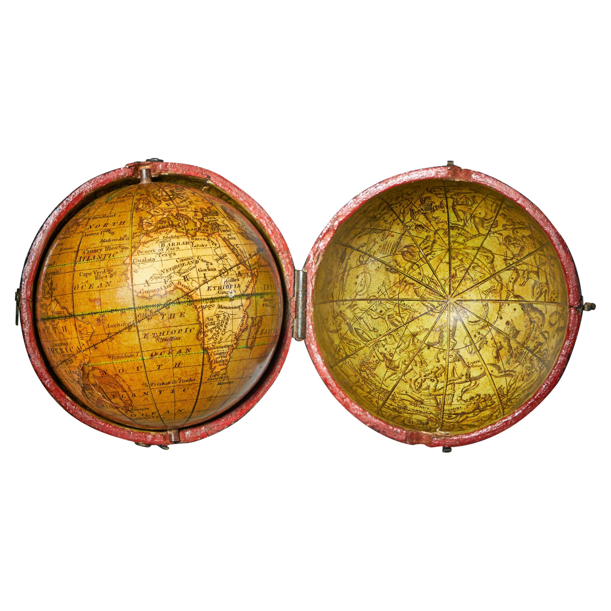 Globe de poche géorgien à trois pouces de diamètre par T. Harris and Son, Londres 1813