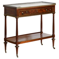 French Louis XVI Period Mahogany, Marble-Top, and Brass Console Table