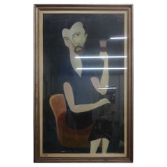 Italian Surrealist Oil Painting on Canvas After Modigliani