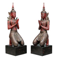 Fine and Monumental Pair of Carved and Painted Devotional Supplicants