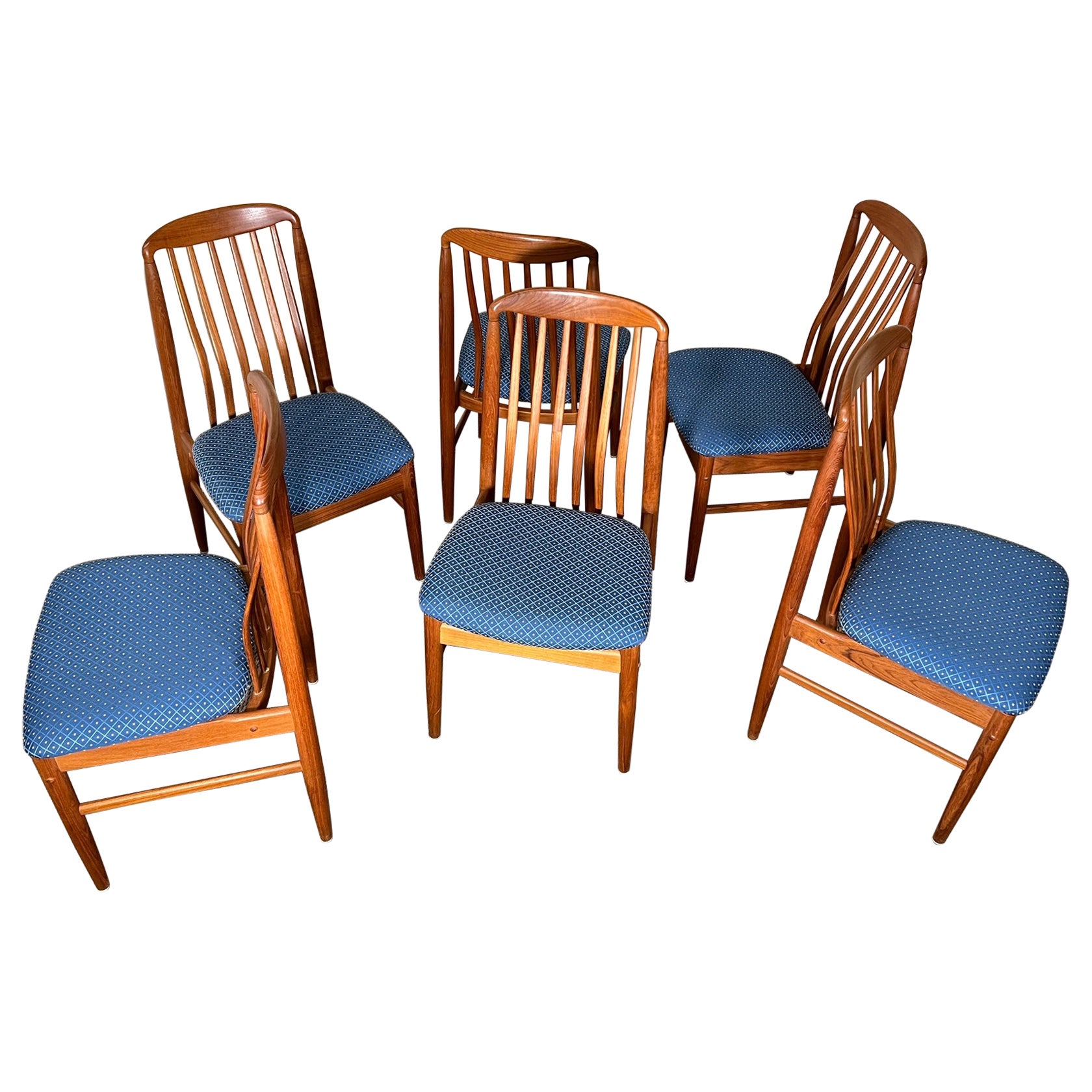 Set of 6 Midcentury Danish Modern Teak Dining Chairs by Benny Linden Slat Back