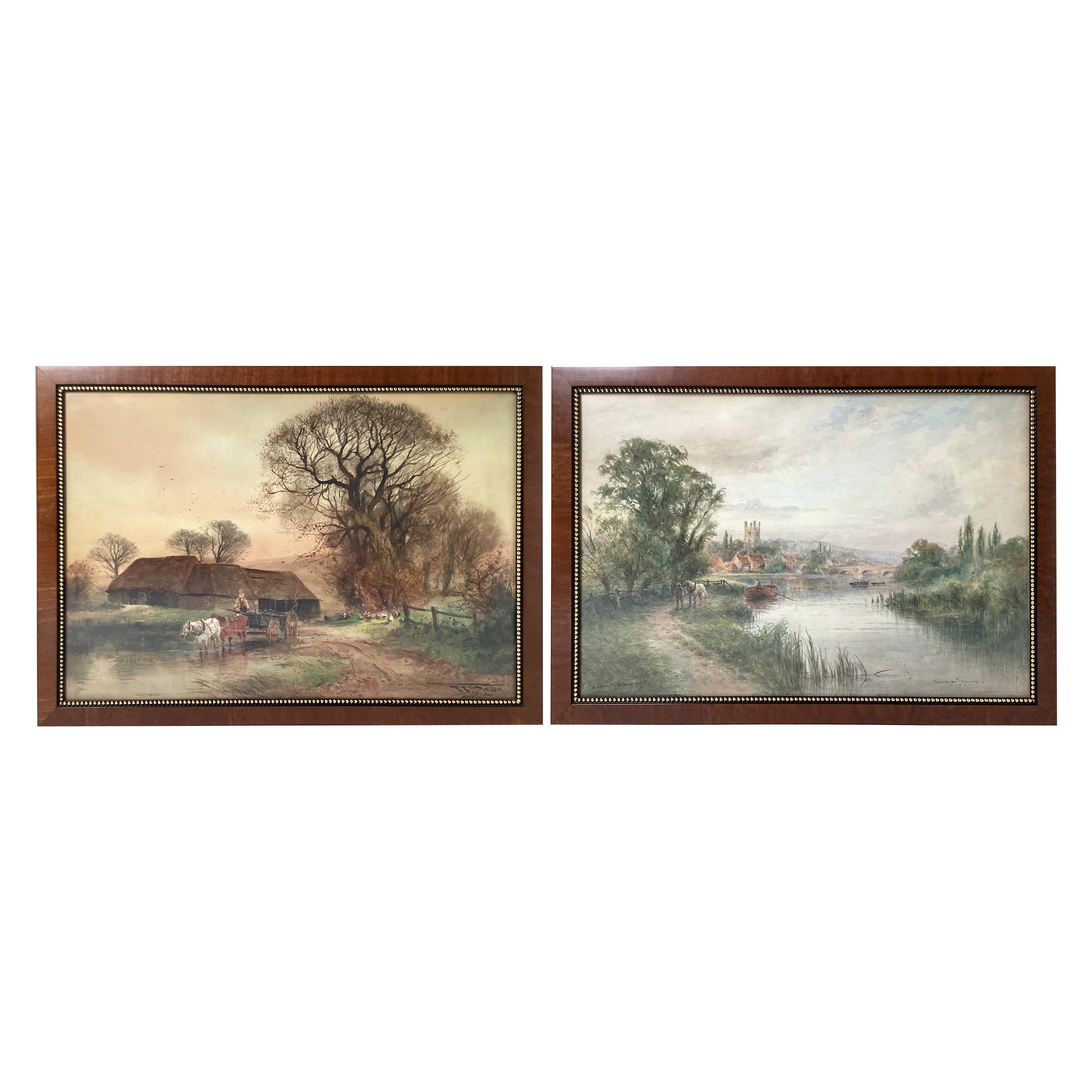 Paire de peintures à l'aquarelle originales de Henley-on-Thames représentant des paysages champêtres