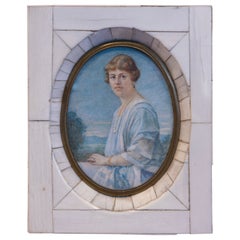 Miniature Signed and Framed Watercolor Portrait of a Woman 