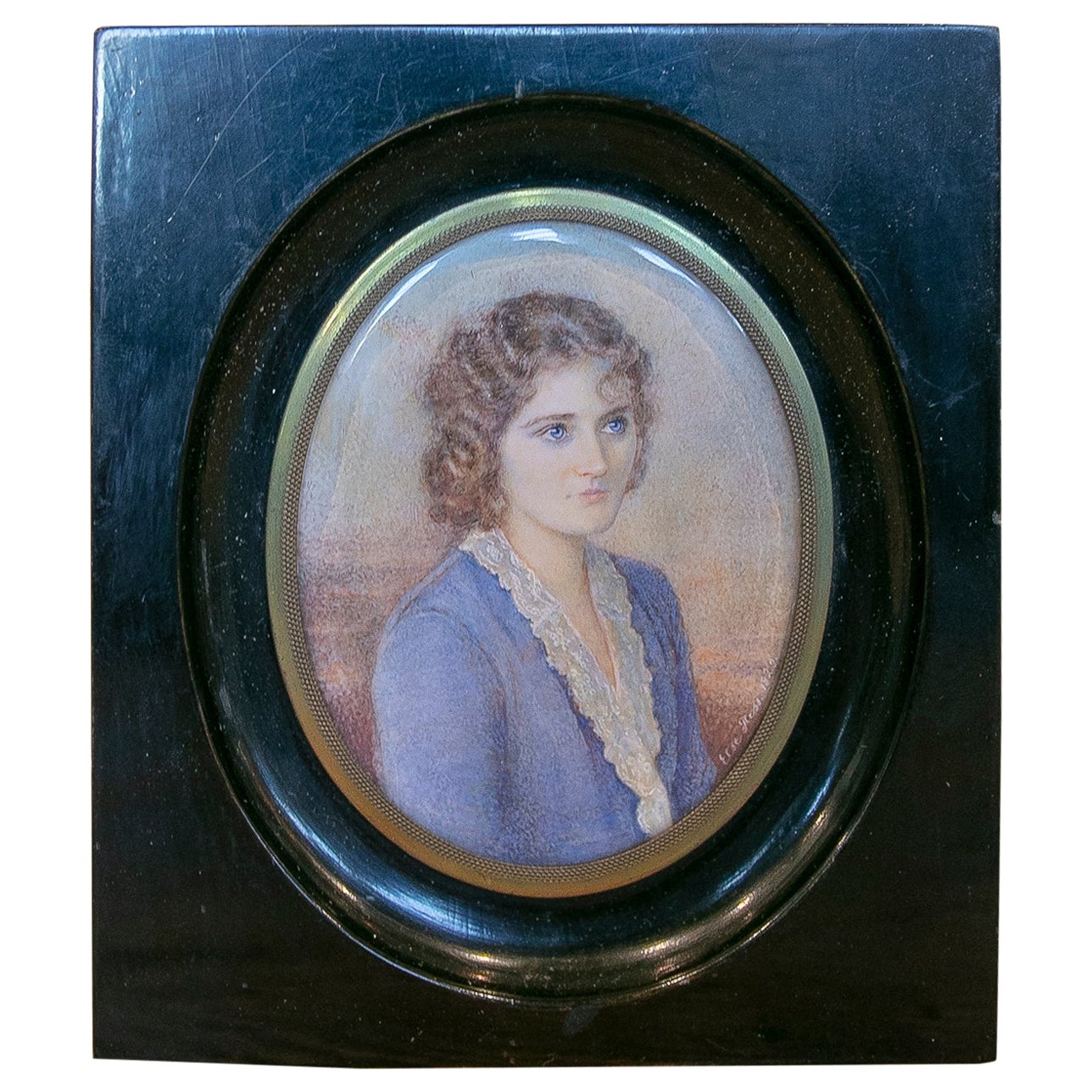 Miniature Signed and Framed Watercolour Portrait of a Woman