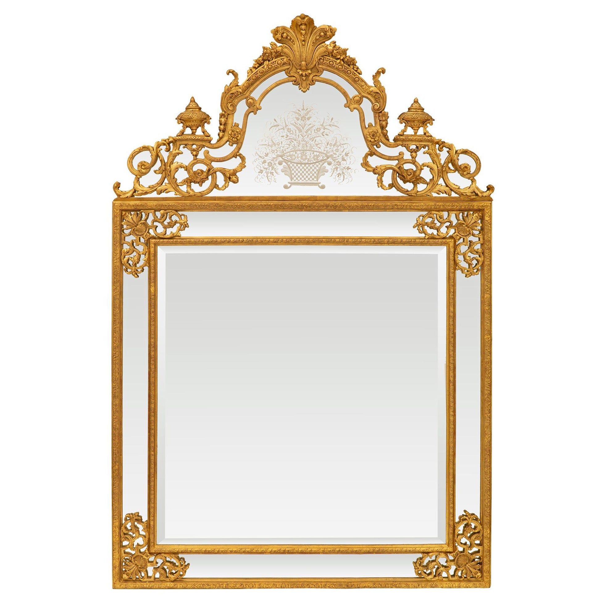 French Mid-19th Century Regence St. Double Framed Giltwood Mirror For Sale