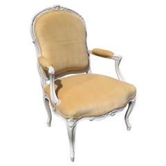 Antique Classic French Louis XV Fauteuil Chair in New Gold Velvet Upholstery