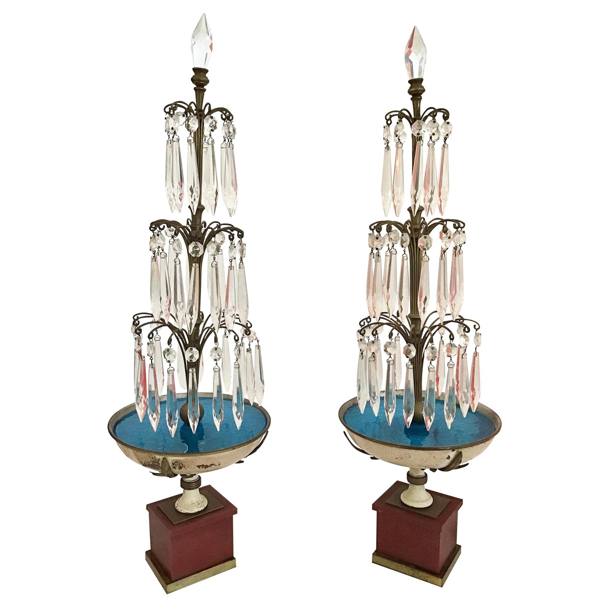 Jansen Chandelier Style Crystal and Bronze Table Lamps, a Pair