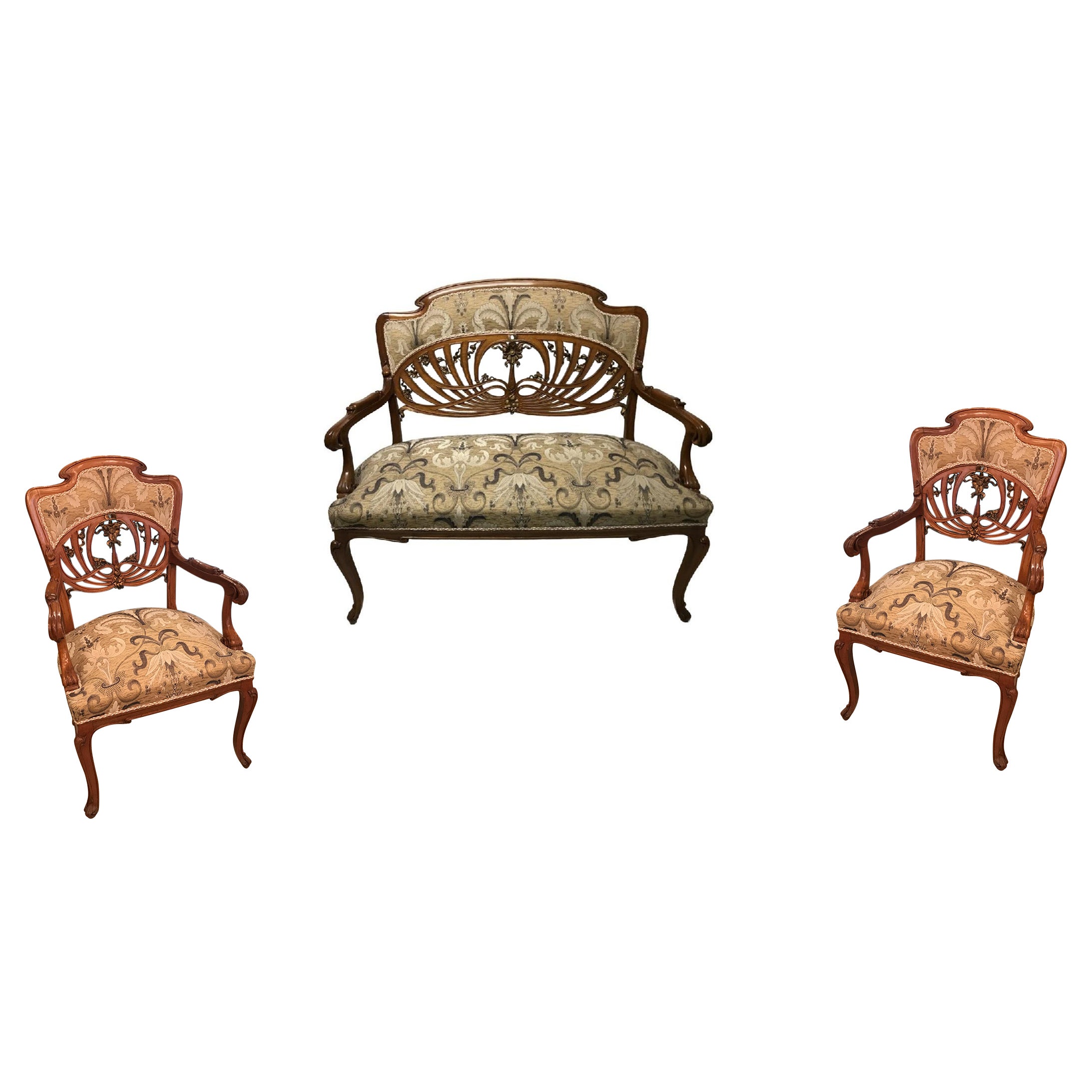 Art Nouveau Set, 1 Sofa, 2 Armchairs, 1900 For Sale