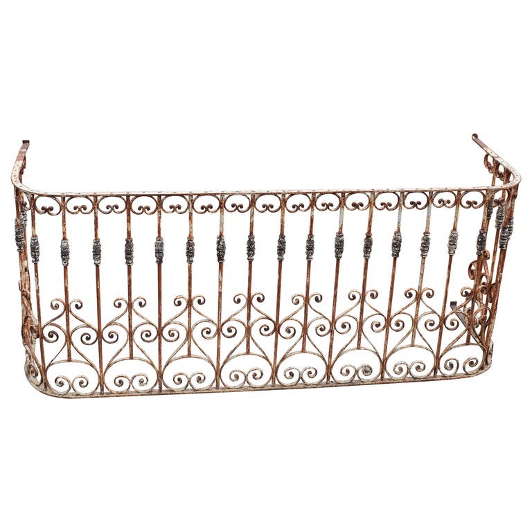 Antique White French Wrought Iron Balcony Railing, 19th Century For