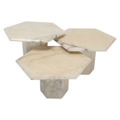 Set of 3 Italian Carrara Marble Side Tables, 1980s