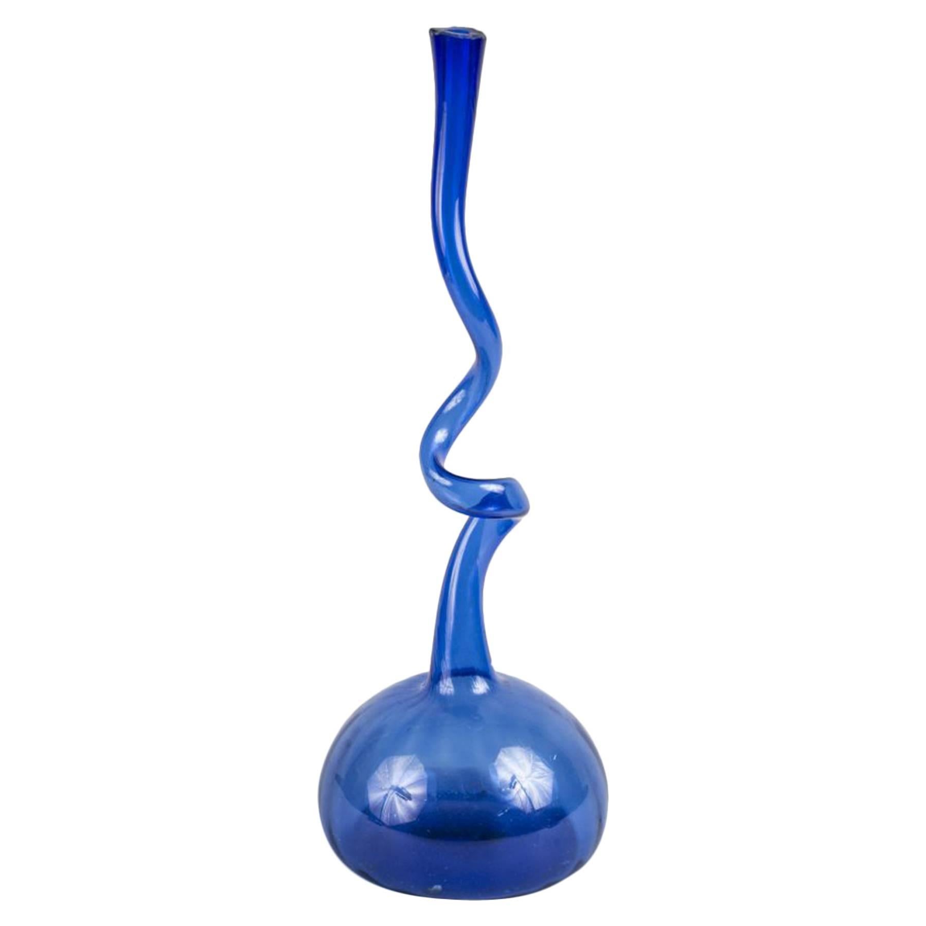 Handblown Blue Glass Vase For Sale