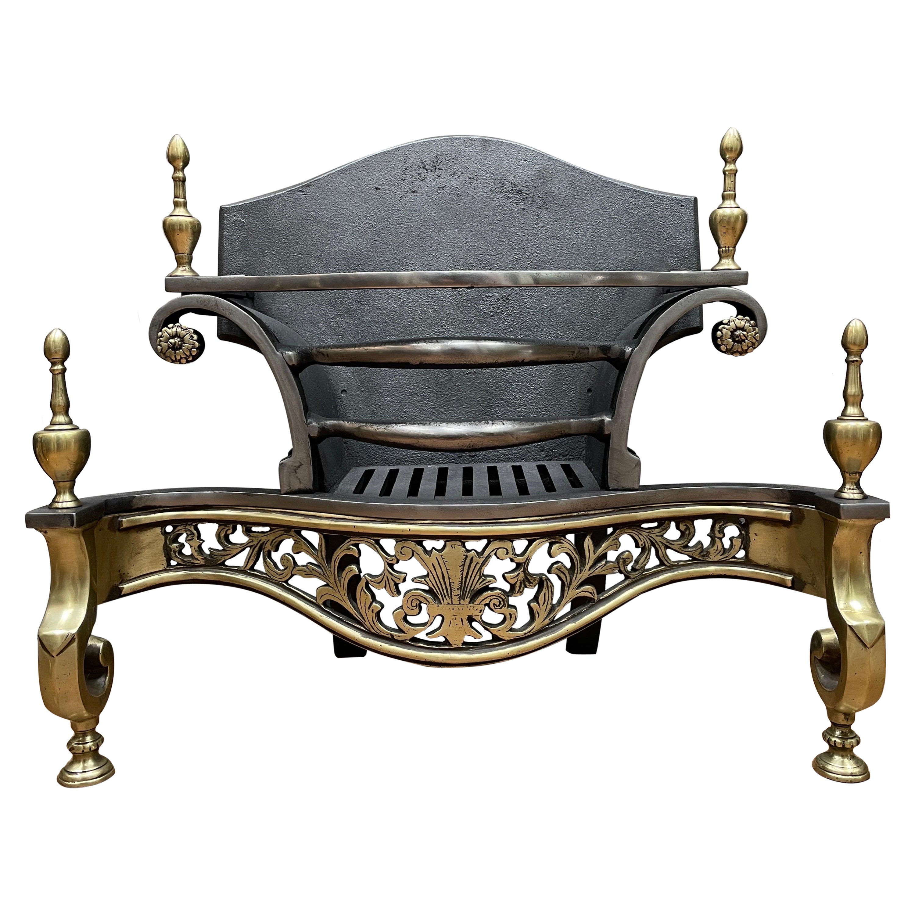 An English Antique Brass And Wrought Iron Fire Grate For Sale