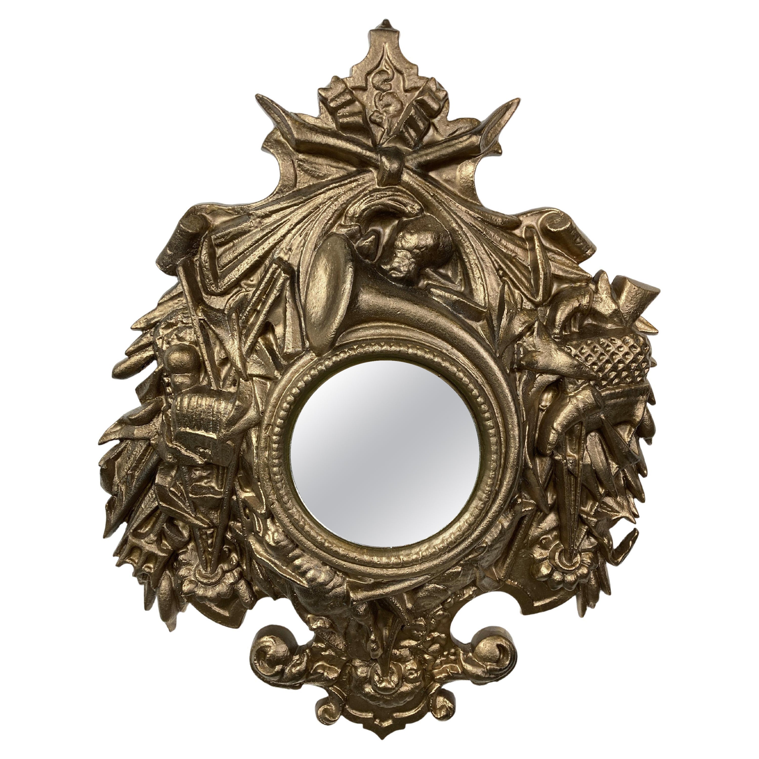 Vintage Golden Baroque Style Mirror, 1960s For Sale