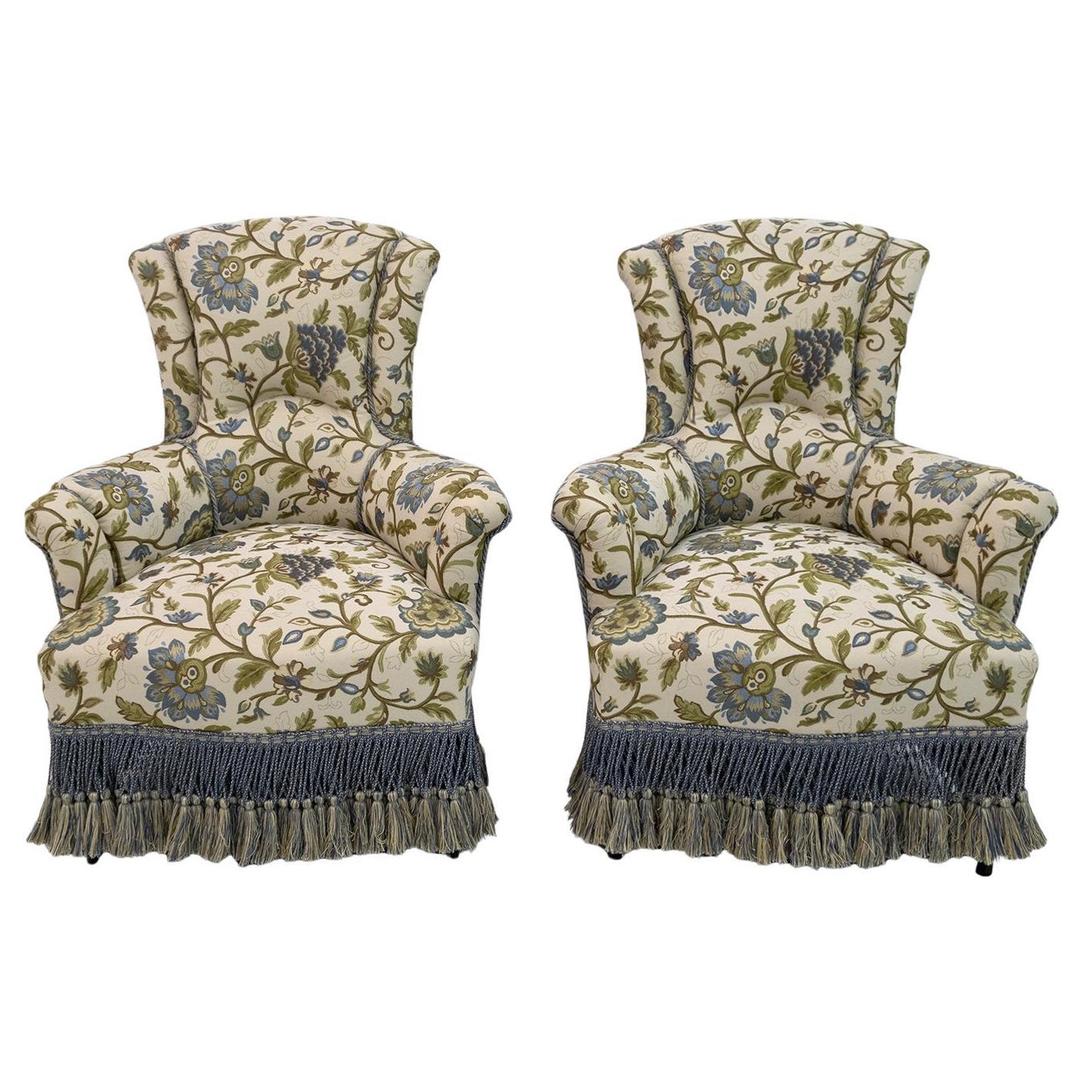 Paire de rares fauteuils Napoléon III en brocart du 19ème siècle en vente
