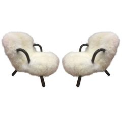 Philip Artcander Pair of "Clam" Chairs Covered in Long Hair Sheep Fur 10