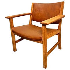 Easy Chairs aus Eiche und Leder von Hans Wegner AP53 für Johannes Hansen, 4 Stück verfügbar