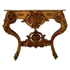 Italian 19th C Curved Console Table with Triple Gilding and White Marble Top