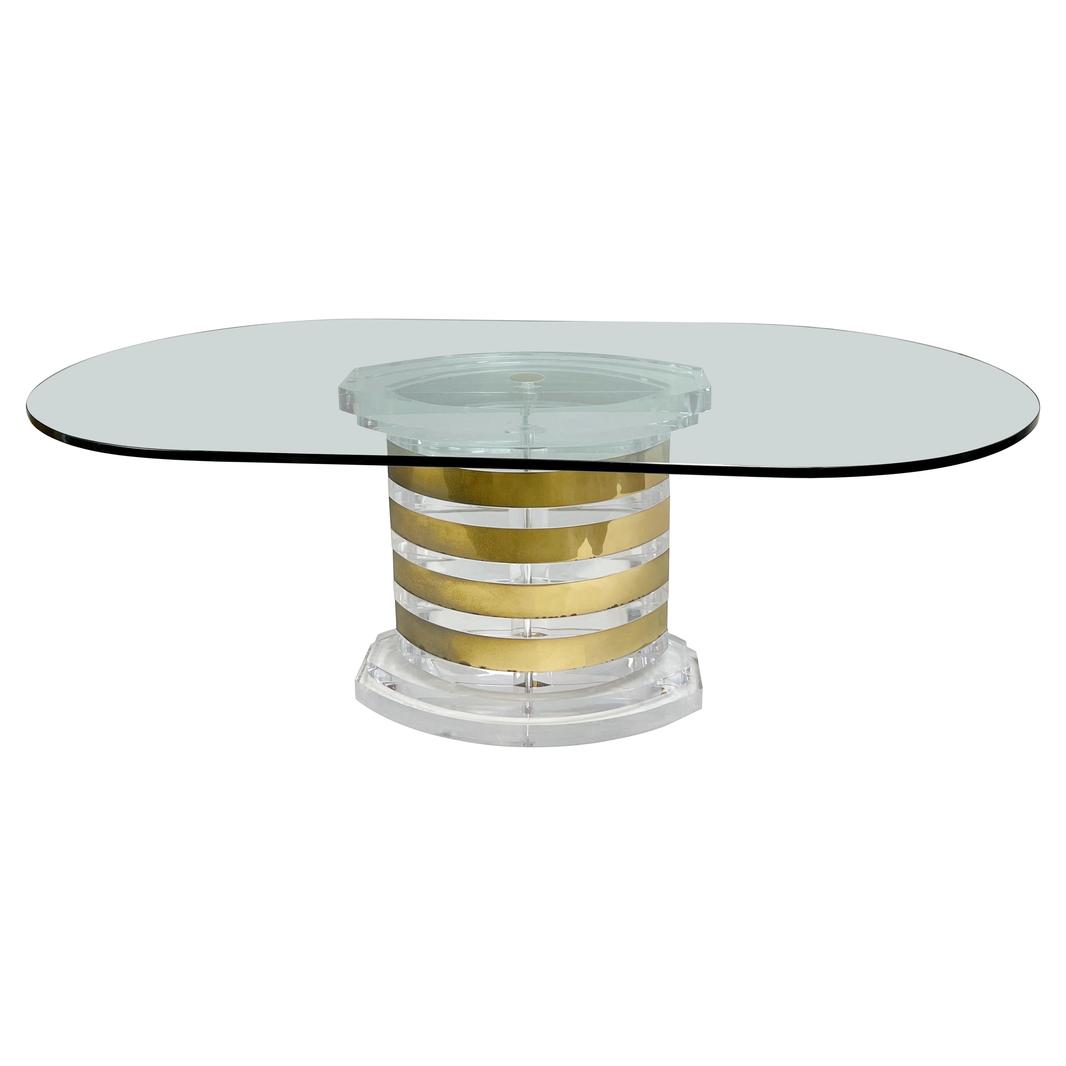 Lion in Frost Solid Lucite and Brass Dining Conference Table
