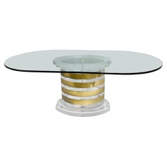 Lion in Frost Solid Lucite and Brass Dining Conference Table