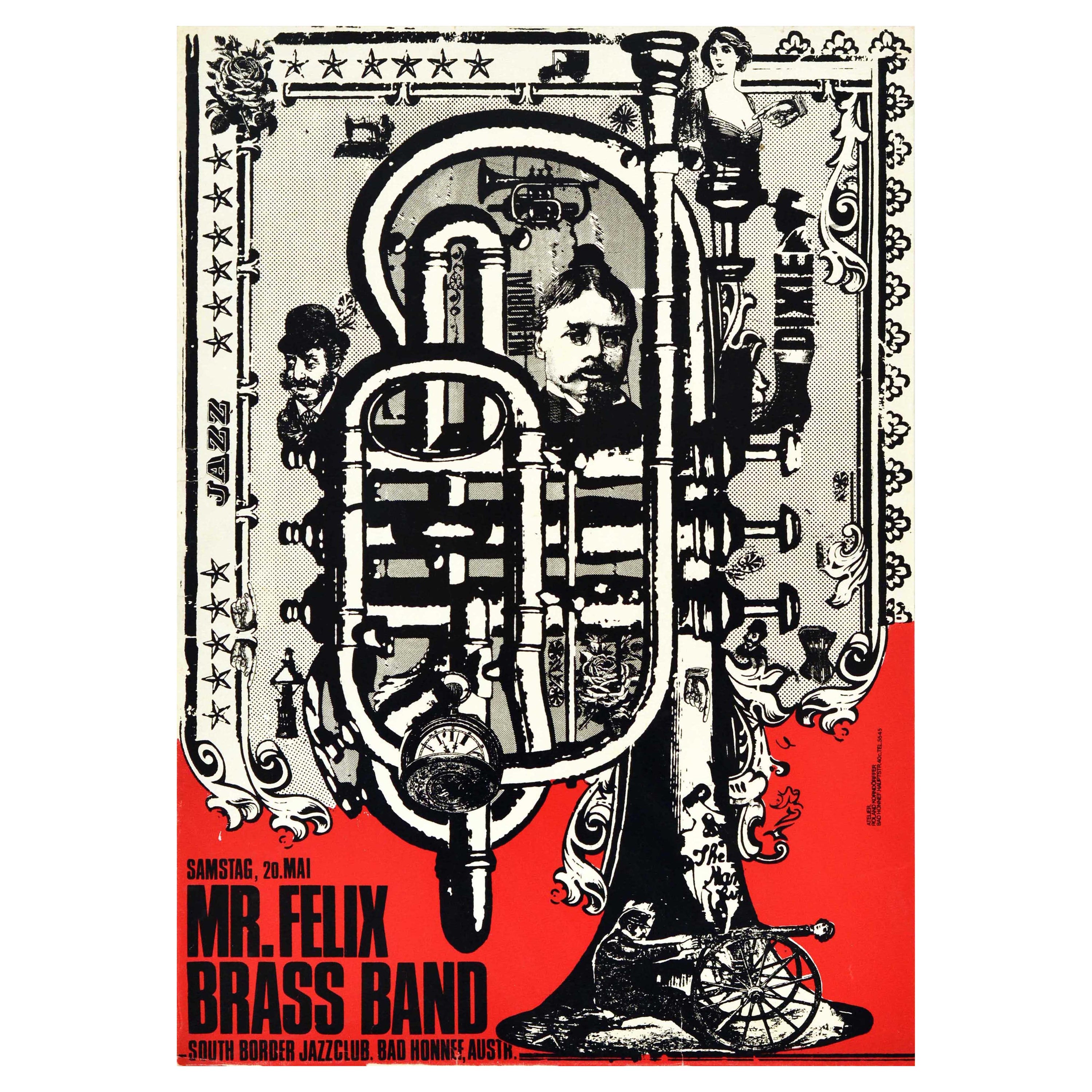 Affiche de musique vintage d'origine Mr Felix Brass Band South Border Jazz Club Dixie