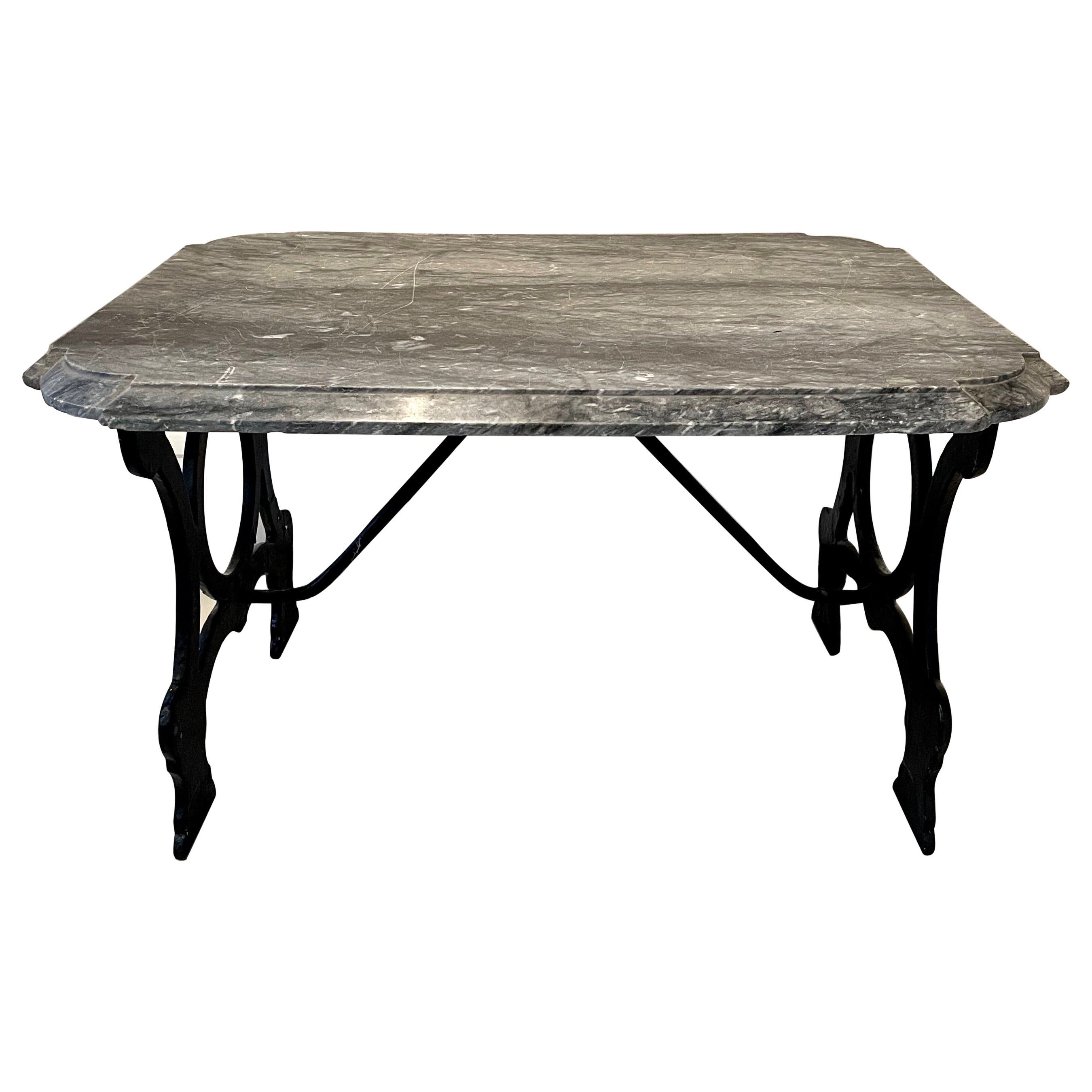 English 19th Century Rectangular Cast Iron Table with Grey Marble Top For Sale