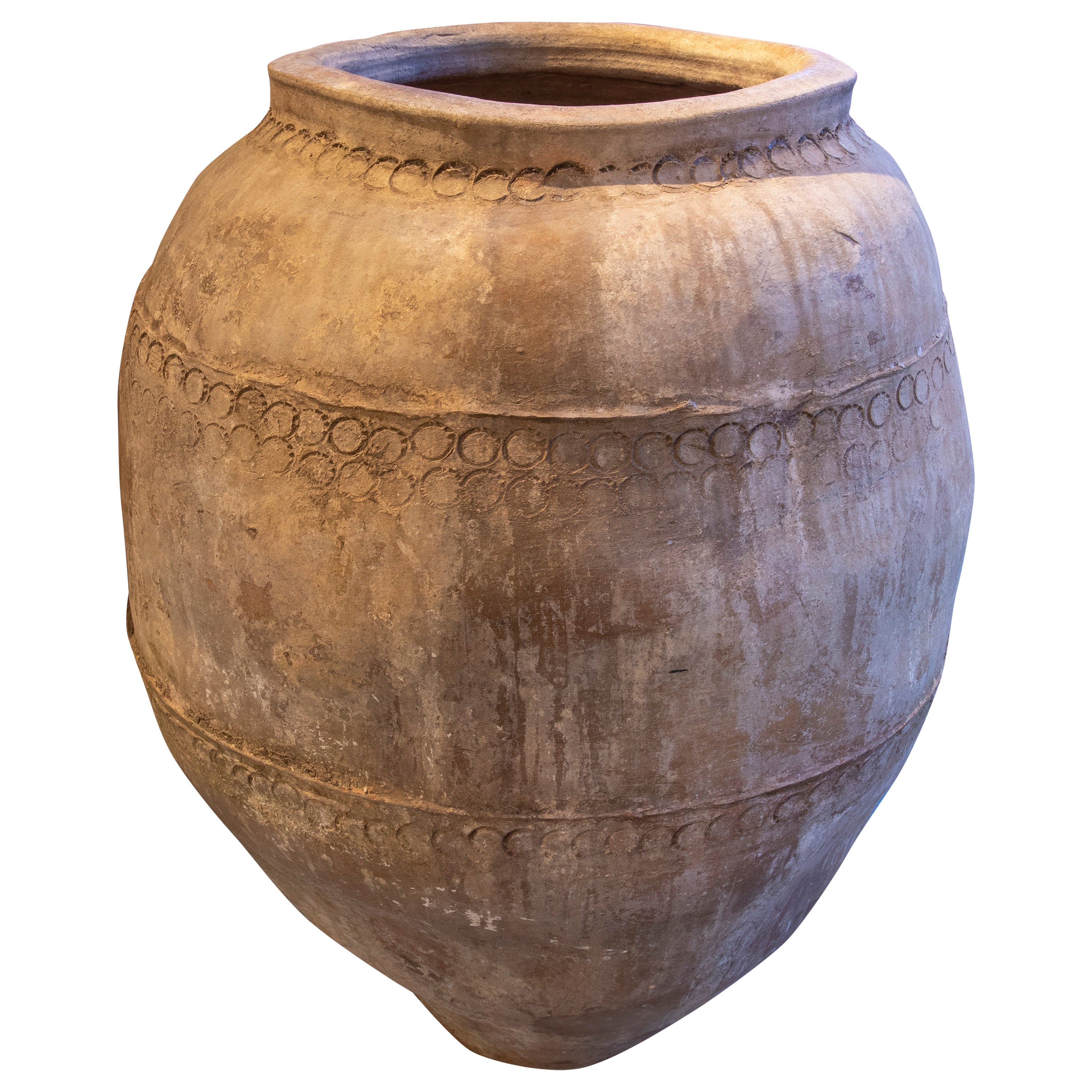 Spanish Handmade Ceramic Jar with Decorative Borders