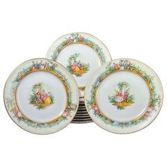 Lot de 12 assiettes plates de Dresde peintes à la main sur le thème de Watteau de Carl Thieme