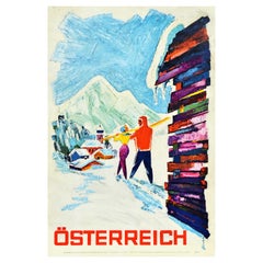 Original Vintage Ski Poster Osterreich Austria Winter Sport Skiing Travel Art
