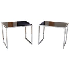 Tables d'appoint post-modernes en chrome et verre noir