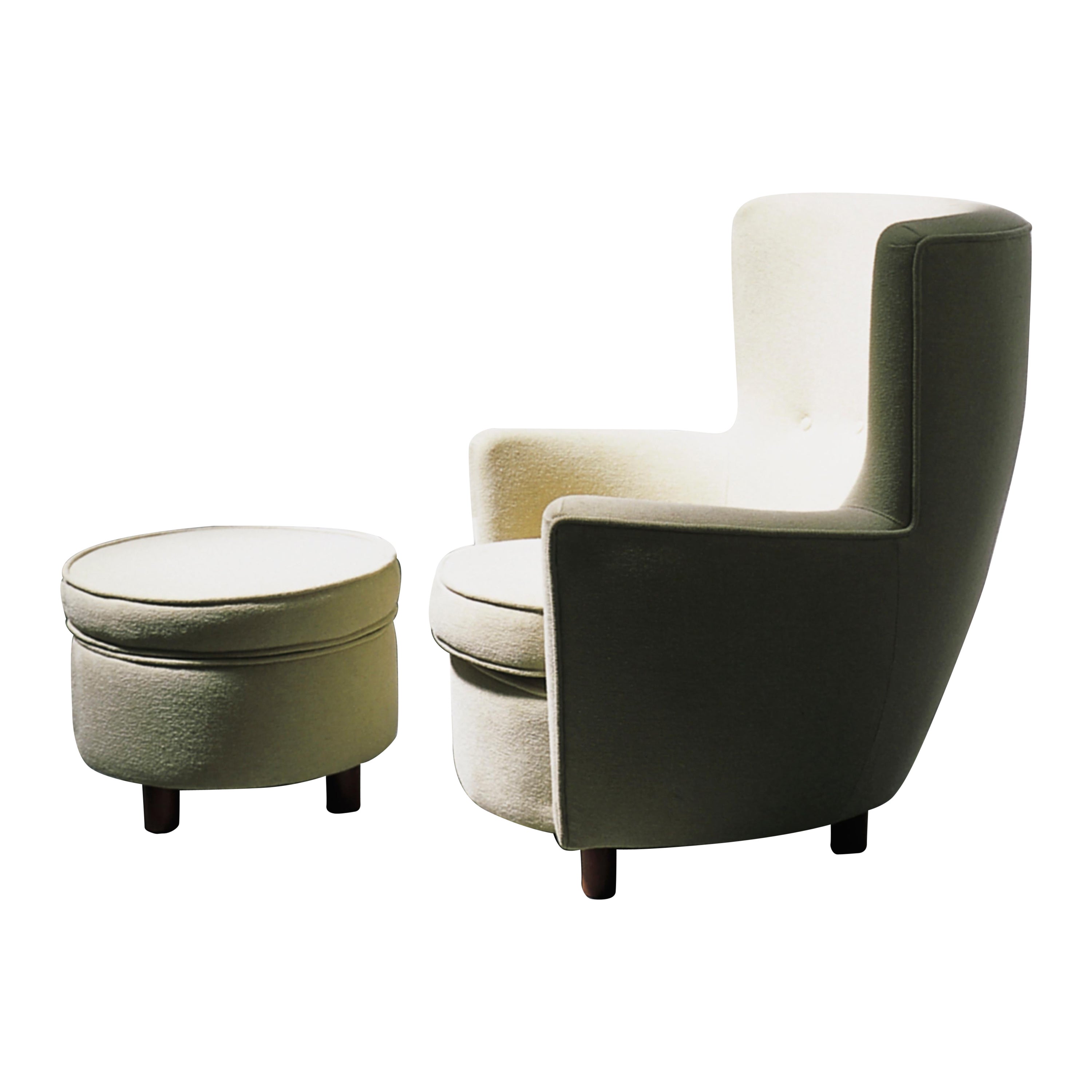 Set of 2 Moragas Beech Wood Armchair and Ottoman by Antoni de Moragas Gallissà