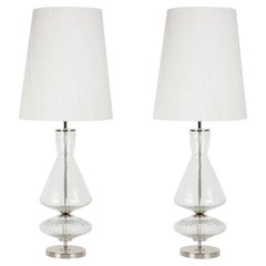 Set/2 Art Deco Assis Table Lamps, White Lampshade, Handmade by Greenapple