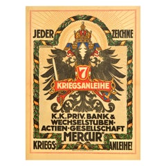 Original Antique War Loan Poster 7 Austrian War Bond WWI Eagle Coat Of Arms