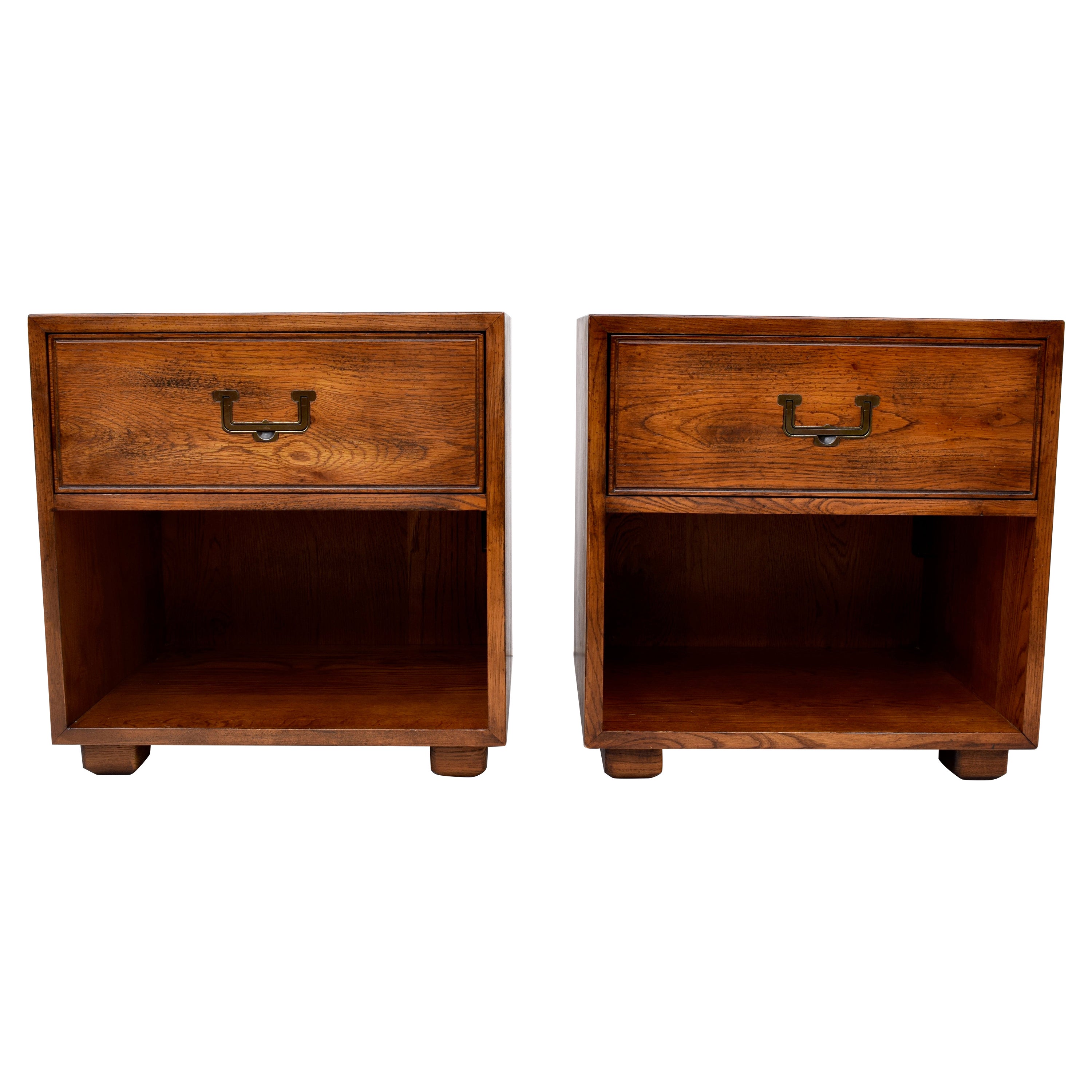 Henredon Campaign Style Oak Nightstands, Pair at 1stDibs henredon
