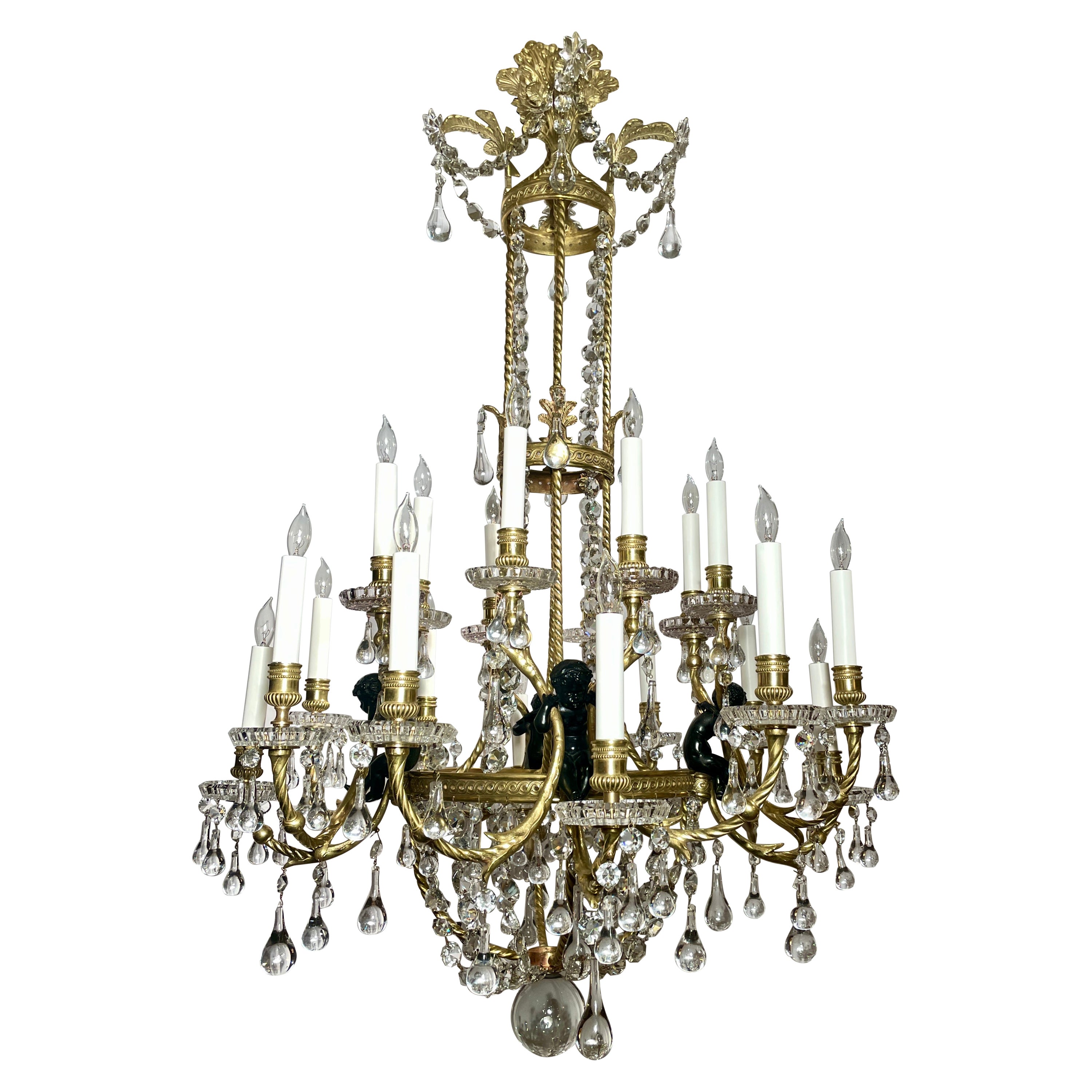 Antique French Baccarat Crystal & Bronze D'ore Chandelier, circa 1890