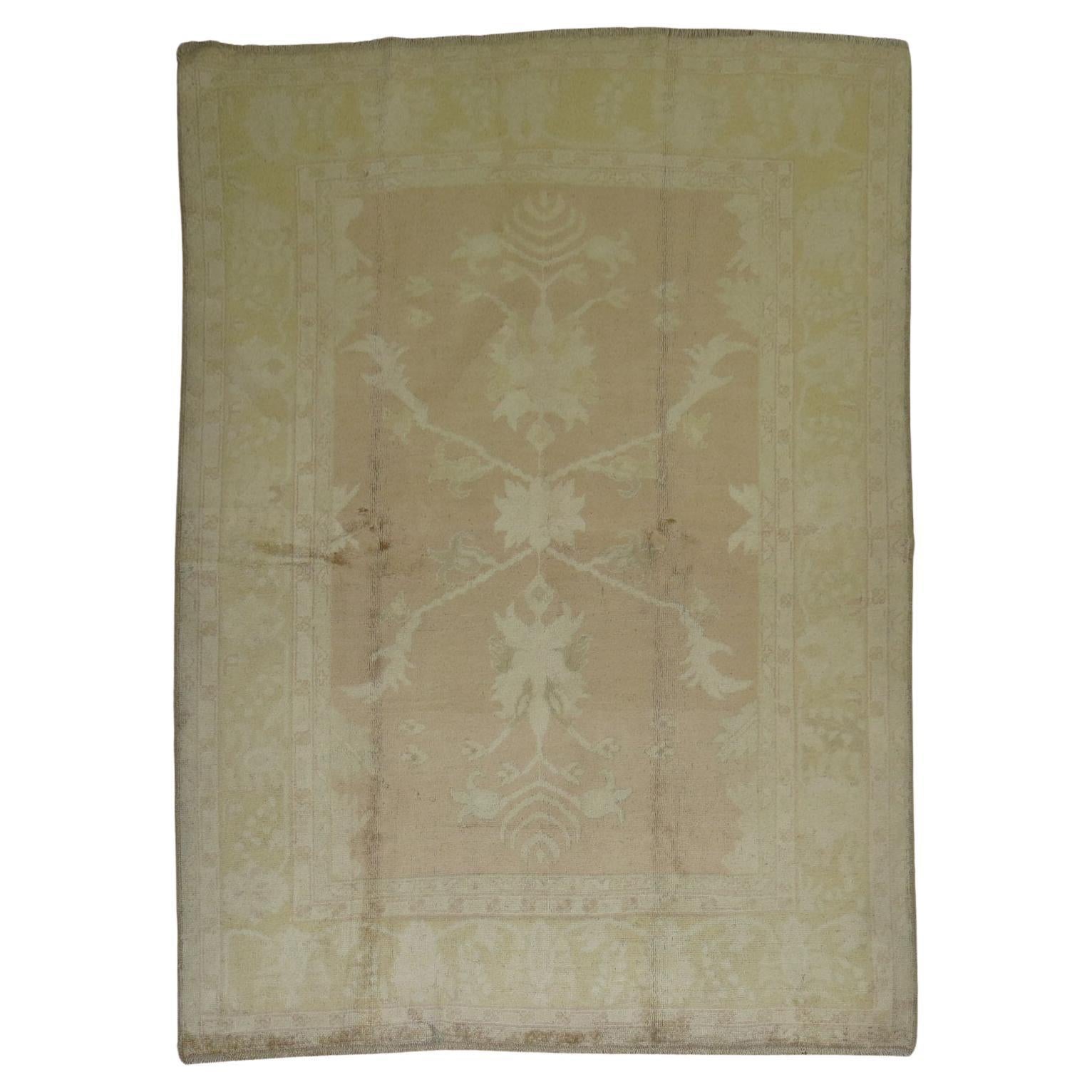 Zabihi Collection Turkish Oushak Vintage Inspired Square Neutral Rug For Sale