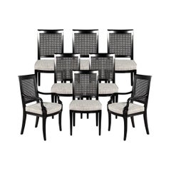 Set of 8 Black Lacquered Cane Back Dining Chairs