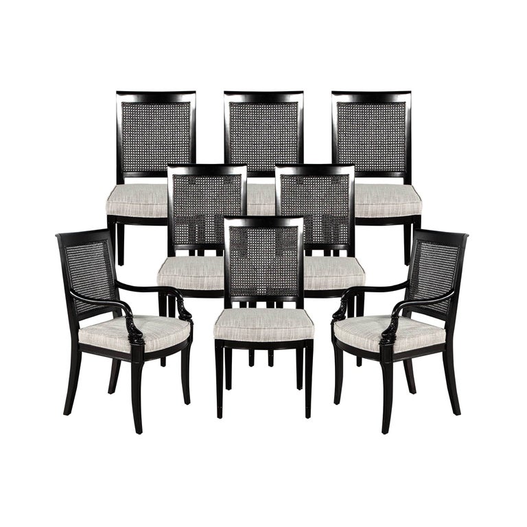 Set of 8 Black Lacquered Cane Back Dining Chairs For Sale at 1stDibs