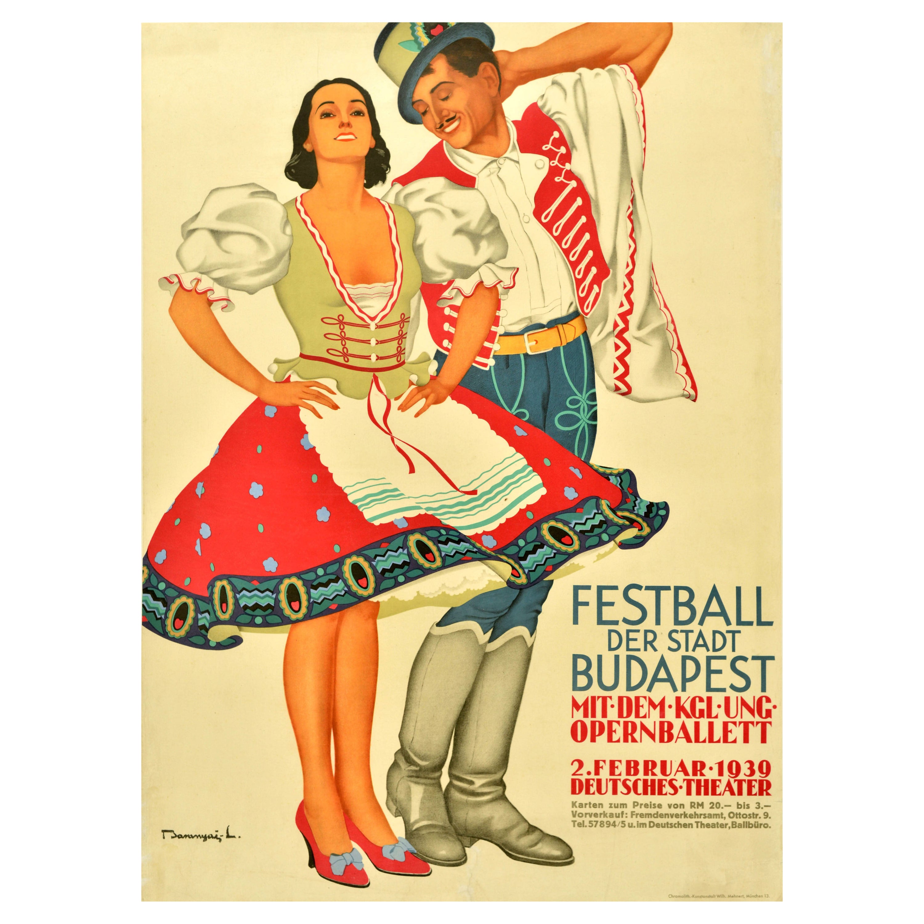 Original-Vintage-Reiseplakat Budapester Festival Ungarn Magyarorszag, Tanzkunst